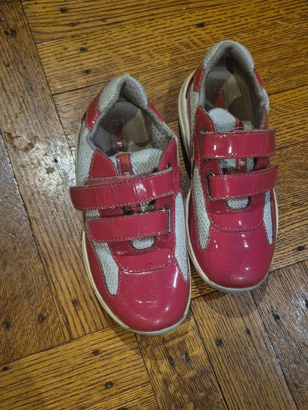 Prada Kids Hot Pink and Light Gray Velcro Sneakers